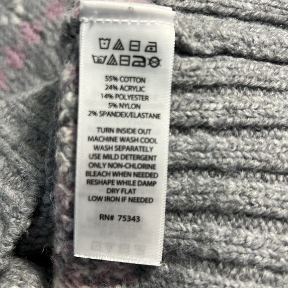 ARTELIER Nicole Miller Mock Neck Fair Isle Soft Sweater Gray Lilac Color-way M - Picture 6 of 9